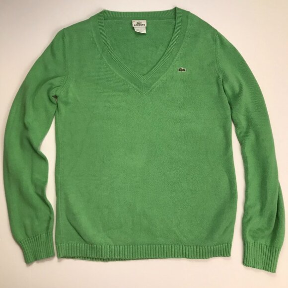 LACOSTE Women Knit V-Neck 40 MEDIUM GREEN Sweater - Picture 2 of 4